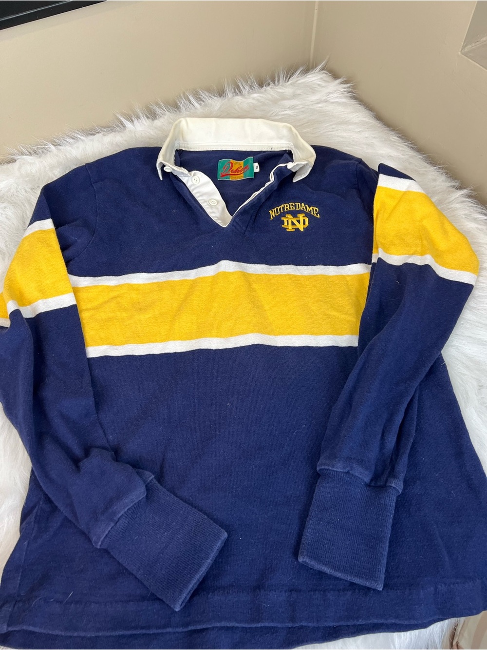 Vintage Dehen 90s Notre Dame Navy & Yellow Rugby Shirt XL
